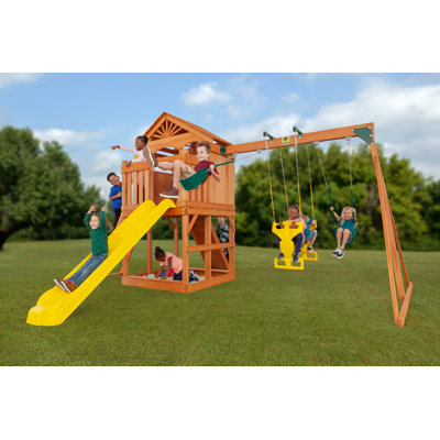 Timber Valley Swing Set with Wooden Roof