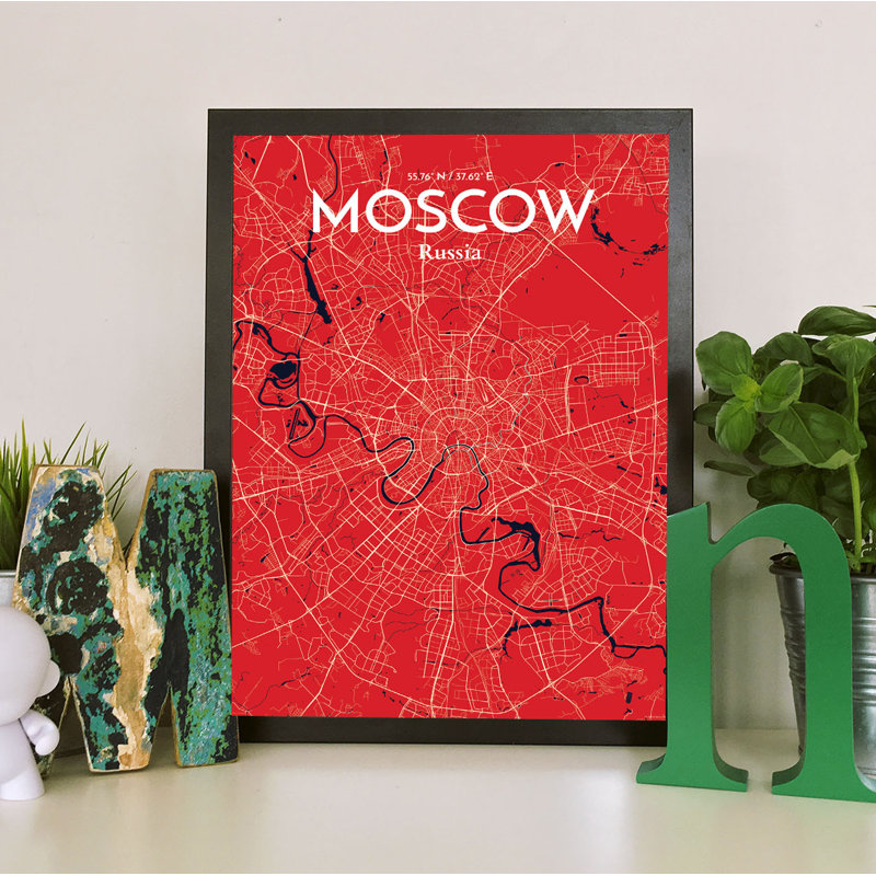 Moscow City Map - Unframed Graphic Art Print on Paper, 50.8cm H x 40.6cm W x 0.1cm D, Orange/White/Black