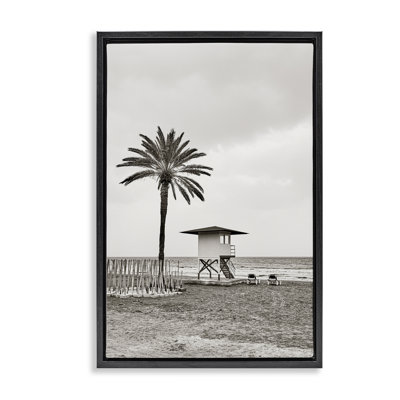Lifeguard Tower & Palm Framed Floater Canvas by Nataly White