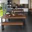 Table à manger rectangulaire en bois massif brun et noisette + fer-591054324