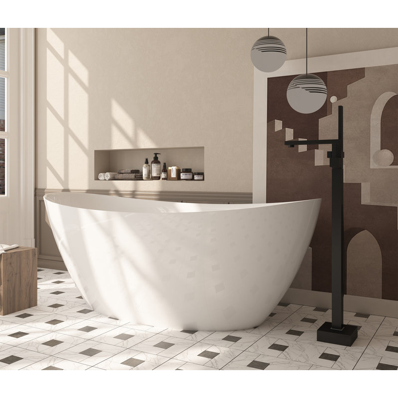 Baignoire autoportante à surface solide de 67 po x l 31 po avec robinet, Bronze frotté à l'huile