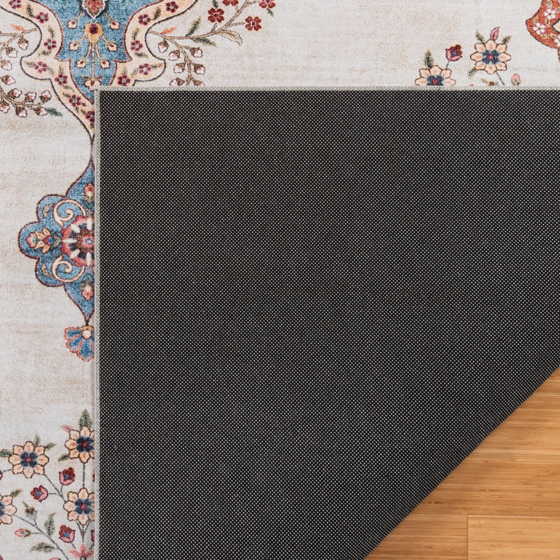 Ivory and Blue Traditional Medallion 3' x 5' Area Rug