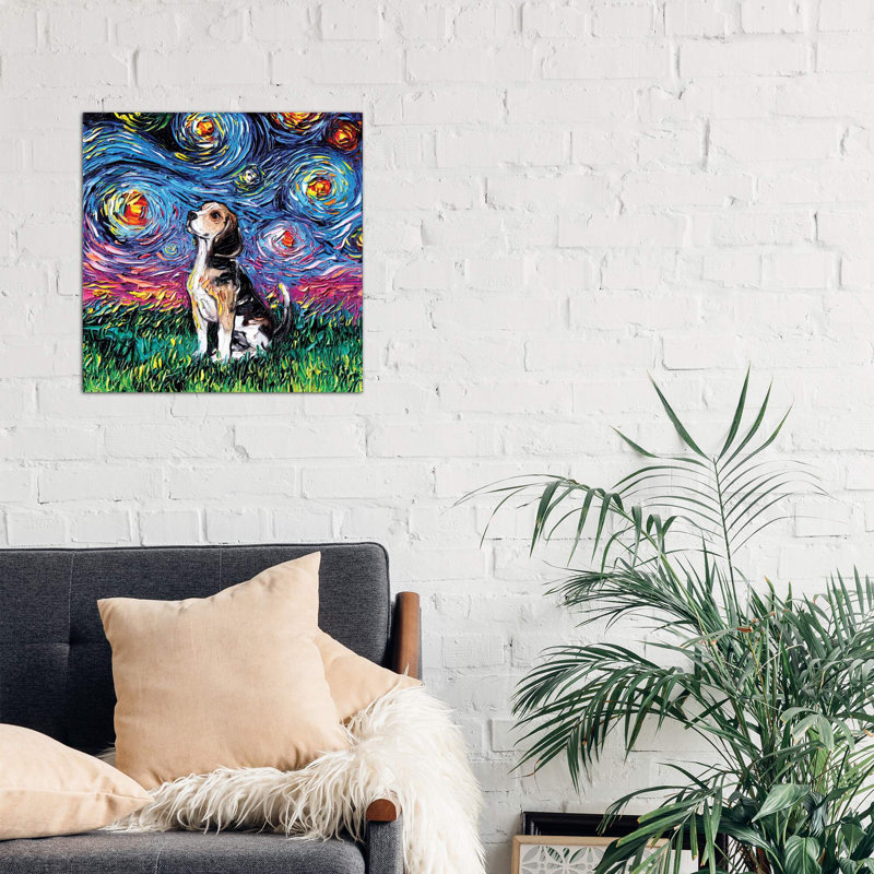 Beagle Night 1 Piece Wrapped Canvas Painting, 45.72 cm H x 45.72 cm W x 1.91 cm D