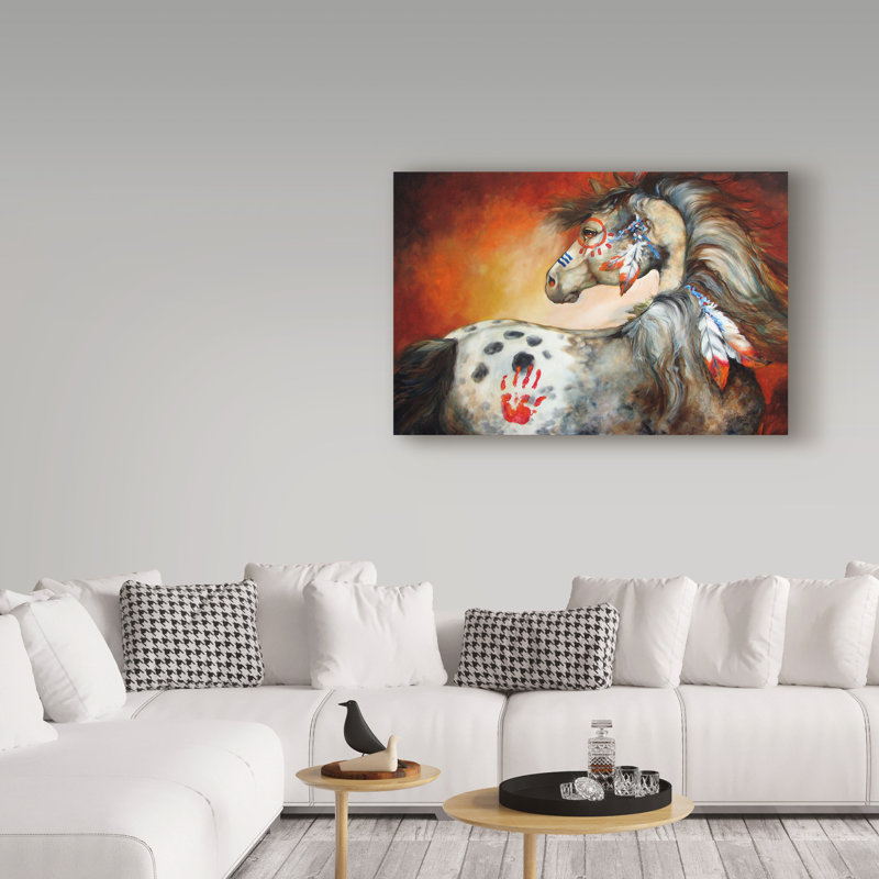 Duniya «4 Feathers Indian War Pony», reproduction de peinture acrylique sur toile tendue, H 30 po x l 47 po x P 2 po