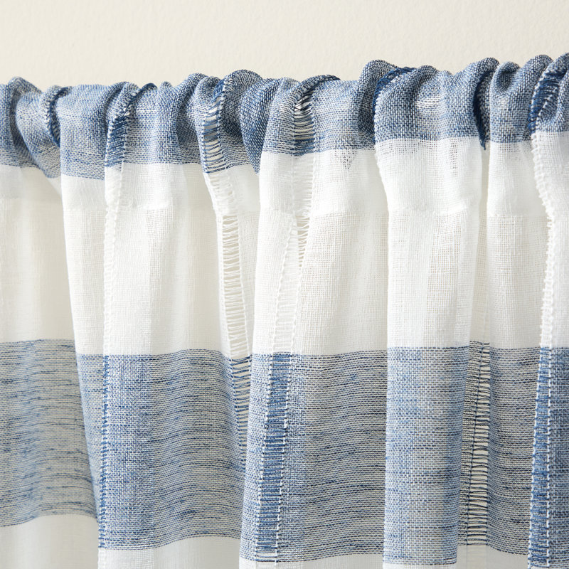 TOWN & COUNTRY BASICS Pax Semi-Sheer Stripe Light Filtering Curtains, 50" W x 63" L, Blue