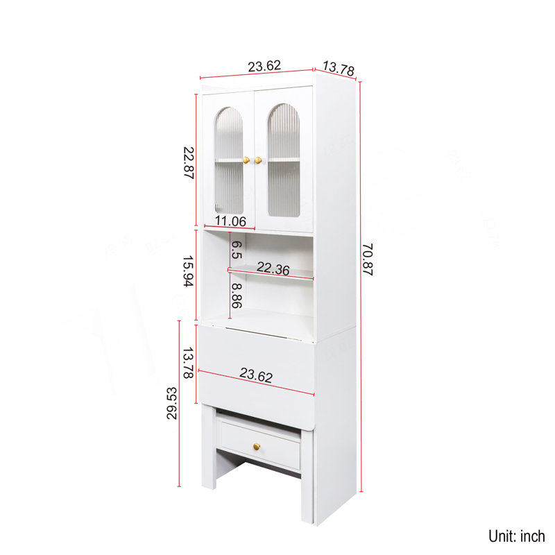 Fold-Out Convertible Writing Table,  Desk Cabinet With Shelf And Drawer Multi-Function Home Office Workstation, White