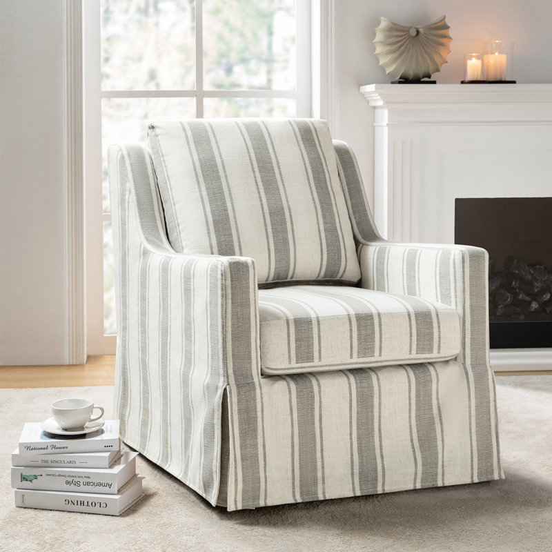 Wimberly 29.5" W Slipcovered Swivel Armchair , Strip Polyester