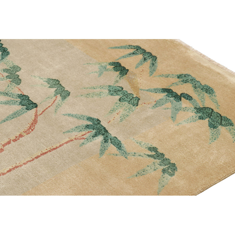 Rug & Kilim’S Chinese Art Deco Style Rug In Beige With Bamboo Floral Patterns
