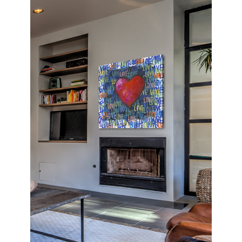 Multicolor Square Canvas Art with Red Heart and Typography
