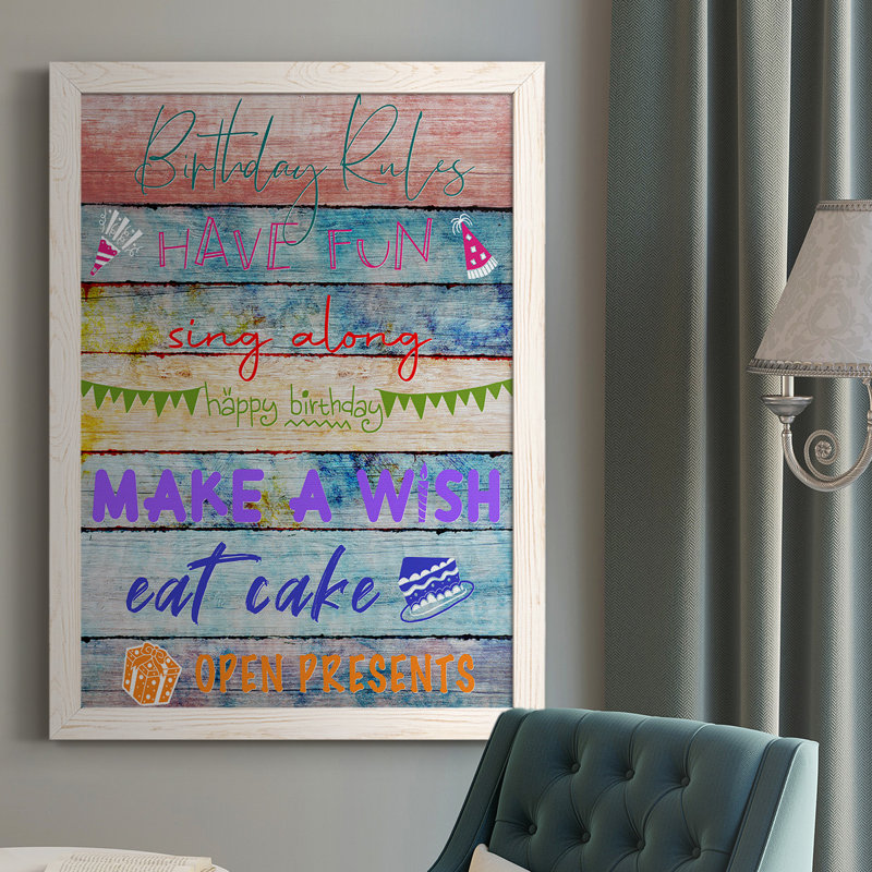Jerrod Birthday Rules, reproduction d'art sur toile, H 37,5 po x l 27,5 po x P 1 po, Blanc
