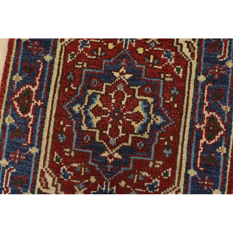 Tapis oriental traditionnel en laine rouge noué à la main 2 pi 1 po x 3 pi Heriz