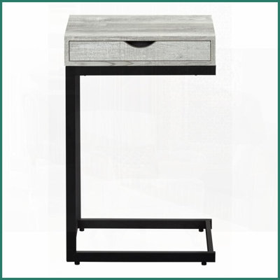 C-Shaped Grey Wood-Look Coffee Table with Storage Drawer - Space-Saving for Living Room &amp; Bedroom