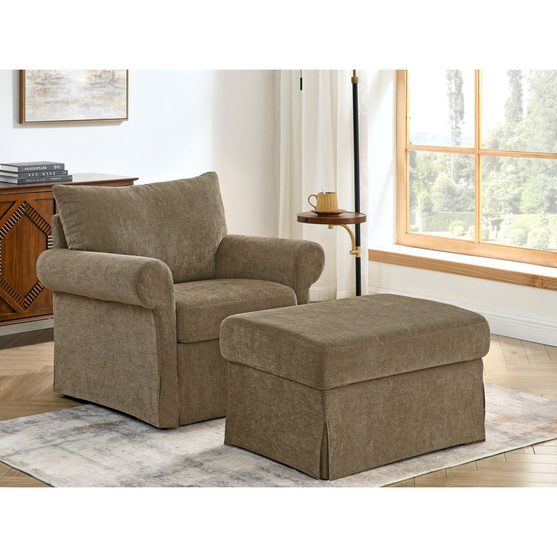 Chaise d'appoint rembourrée avec repose-pieds, Brun