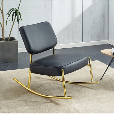 Chaise berçante en polyuréthane, chaise berçante unique, siège rembourré, chaise berçante à dossier, pieds en métal, chaises d'appoint confortables dans le salon
