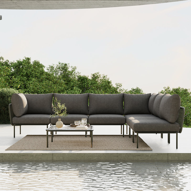 Latitude Run® 7 Pieces Aluminum Patio Furniture Set, Modern Modular Sectional Sofa with Coffee Table and Upgrade Thickness Cushion