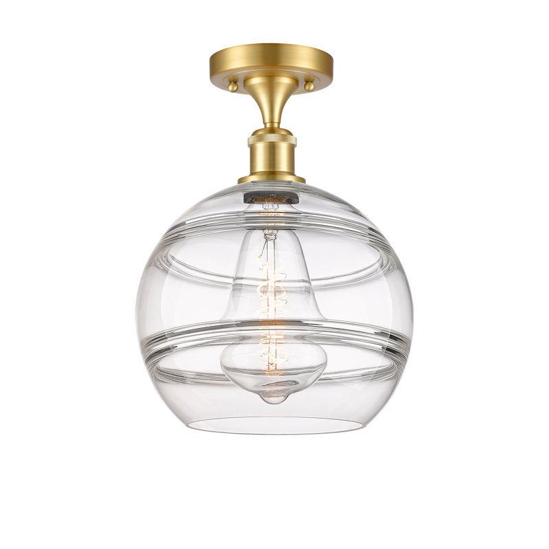 Plafonnier semi-encastré 1 lumière Ballston - Adrieanna, Or satiné, H 12,88 po x l 10 po x P 10 po, Transparent