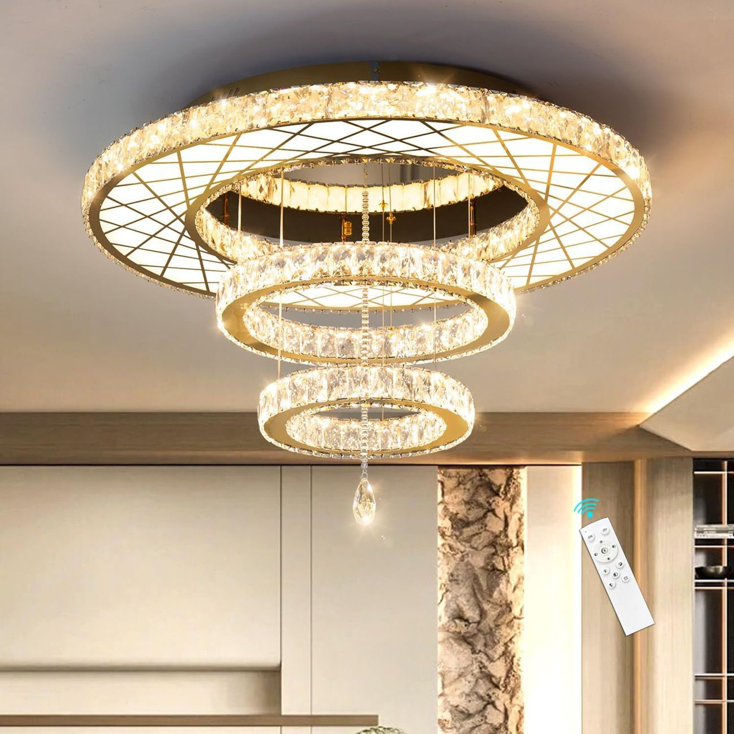Everly Quinn LED Chandelier for Living Room Ceiling Light, 32in Flush ...