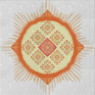 Tapis crème/orange/jaune tissé à la machine