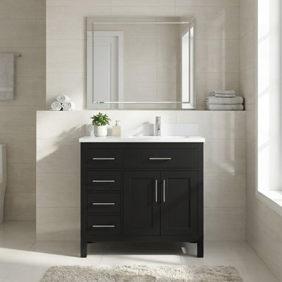 Meuble-lavabo autoportant noir 36 po avec comptoir en marbre blanc Messina