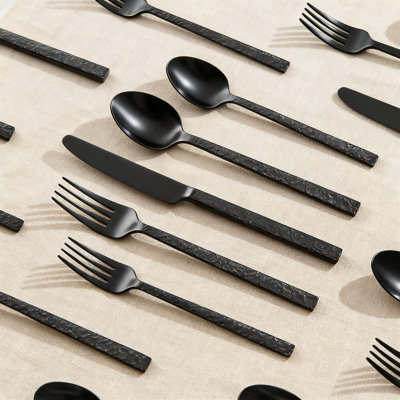 Ensemble de couverts 20 pièces noir martelé pour 4, couverts en acier inoxydable 18/10, couverts allant au lave-vaisselle pour la maison et le restaurant