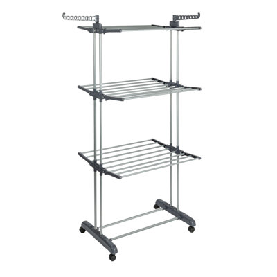 4 Tier Stainless Steel Laundry Drying Rack with Two Side Wings, Grey