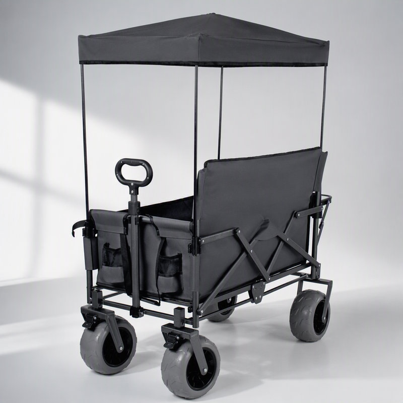 Chariot pliant convertible 3 en 1 avec auvent, plateau et capacité de 227 kg pour une utilisation polyvalente à l'extérieur