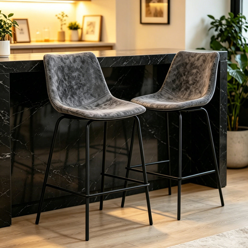 Bellino Upholstered Counter Stool with Metal Frame, Charcoal