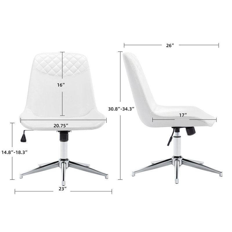 Mariello 23" Wide Adjustable Height Leather Swicel Office Chair With Quilted Backrest, Silver, White