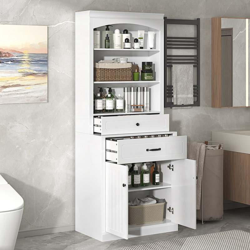 Armoire de rangement pour salle de bain avec quatre portes et tiroirs, armoire d'appoint