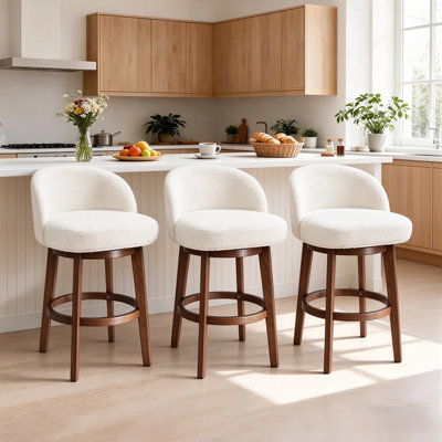 Tabourets de bar pivotants modernes de 66 cm (26 po) avec pieds et dossiers en bois, chaises de bar rembourrées en boucle avec repose-pieds ronds pour îlot de cuisine
