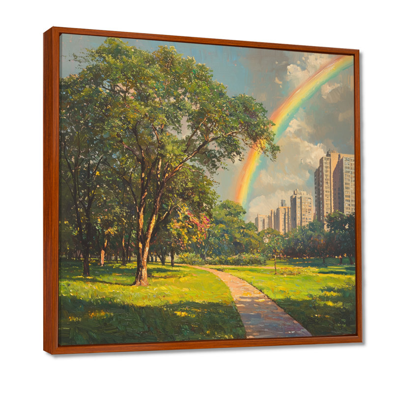 Arc-en-ciel dans le parc central II - art mural arc-en-ciel, H 16 po x l 16 po, Impression encadrée flottante, Brun