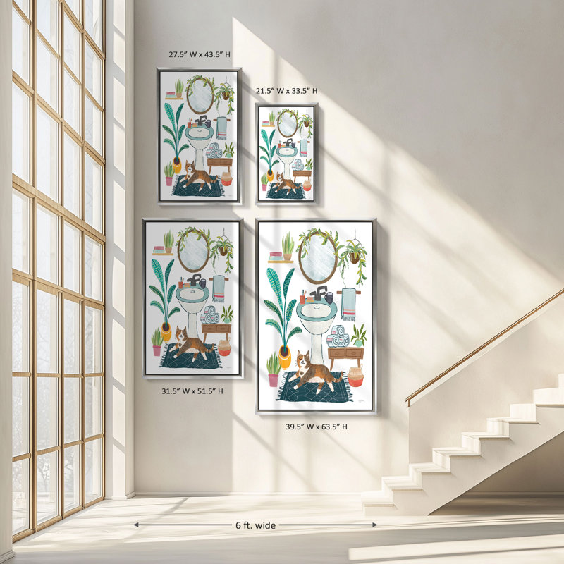 "Urban Jungle Bath I" par Mary Urban, reproduction sur toile dans un cadre flottant, H 33,5 po x l 21,5 po, Argent argent