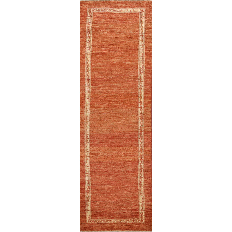 Tapis orange noué à la main de conception unique 2 pi 8 po x 9 pi 3 po