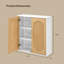 Armoire de salle de bain murale avec panneau de porte cannelé et tablette réglable, chêne blanc et naturel, 1 pièce-1011127682