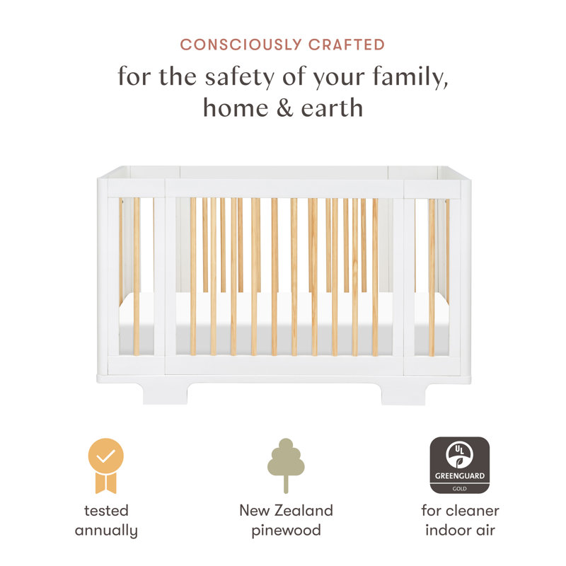 Yuzu 8-In-1 Convertible Crib With All-Stages Conversion Kits, White/Natural