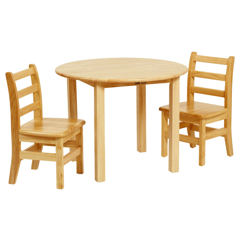  ECR4Kids 30in D Round Hardwood Table and Chairs, 12in Seat, Kids Furniture, 3-Piece, Natural