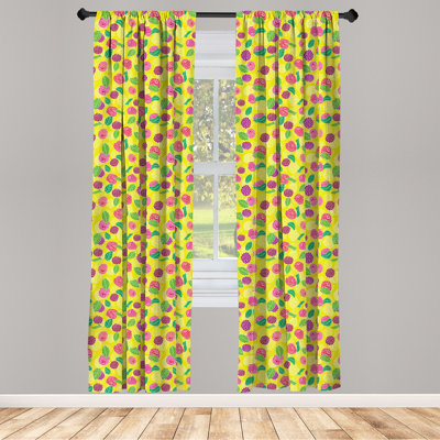 East Urban Home Fruits 4-Panel Curtains, Colorful Berries and Leaves, Yellow Green and Raspberry -  CB2BDB60A1C042748C58F51FF9796A38