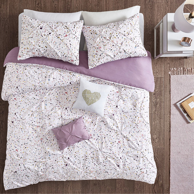 Imprimé prune métallique et édredon pour un lit double / grand lit étincelant avec des nervures intrigantes, Blanc