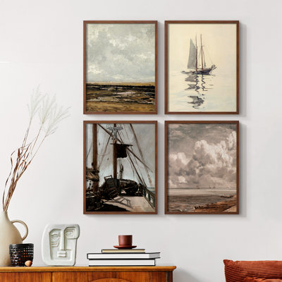 «Vintage Nautical Print XXXVI», reproduction encadrée - ensemble de 4
