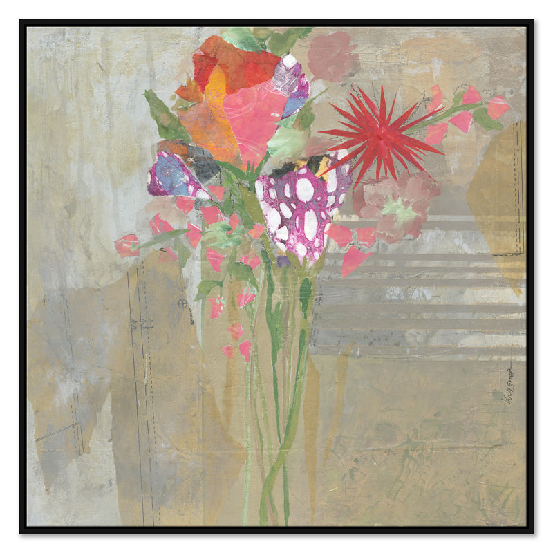 Wildflowers on Beige by Jill Krasner - Single Picture Frame Painting on Canvas, Black