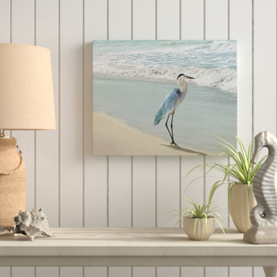 « beach set héron », reproduction de photo sur toile tendue