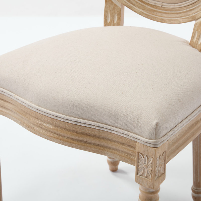 Amando High-End Beige French Country Dining Chairs, Upholstered Chairs With Round Back, Wire Drawing And Carving Techniques