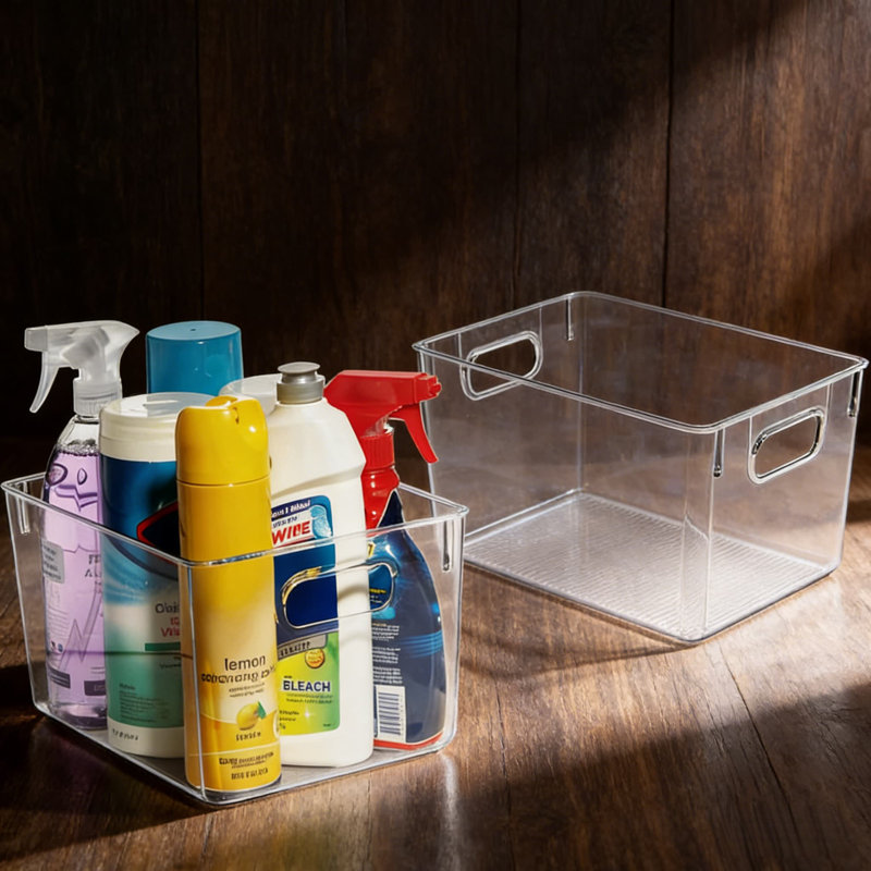 Ensemble de 2 bacs de rangement en plastique transparent