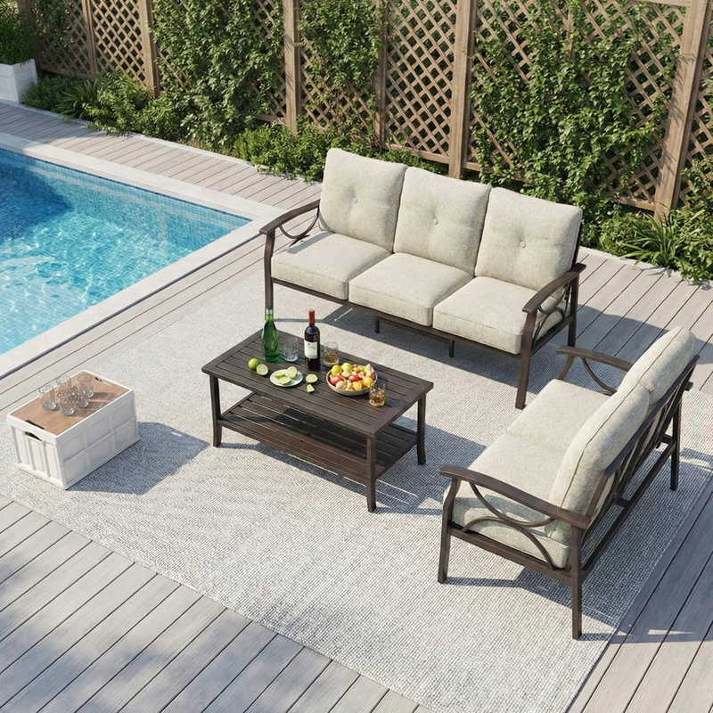 5 - Person Patio Conversation Sets With Cushions, Khaki Cushion/Coffee Frame