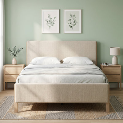 Lit tapissier Modern, minimaliste, grand, lin beige
