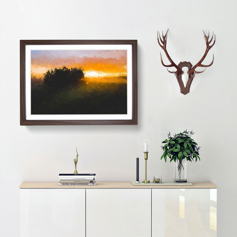 Sunrise over a Meadow in Abstract - Picture Frame Graphic Art Print, 36cm H x 48cm W x 2cm D, Walnut Framed