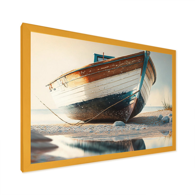 Boat on Shore I - Print on Canvas, Gold Single Picture Framed, 24" H x 32" W x 1" D