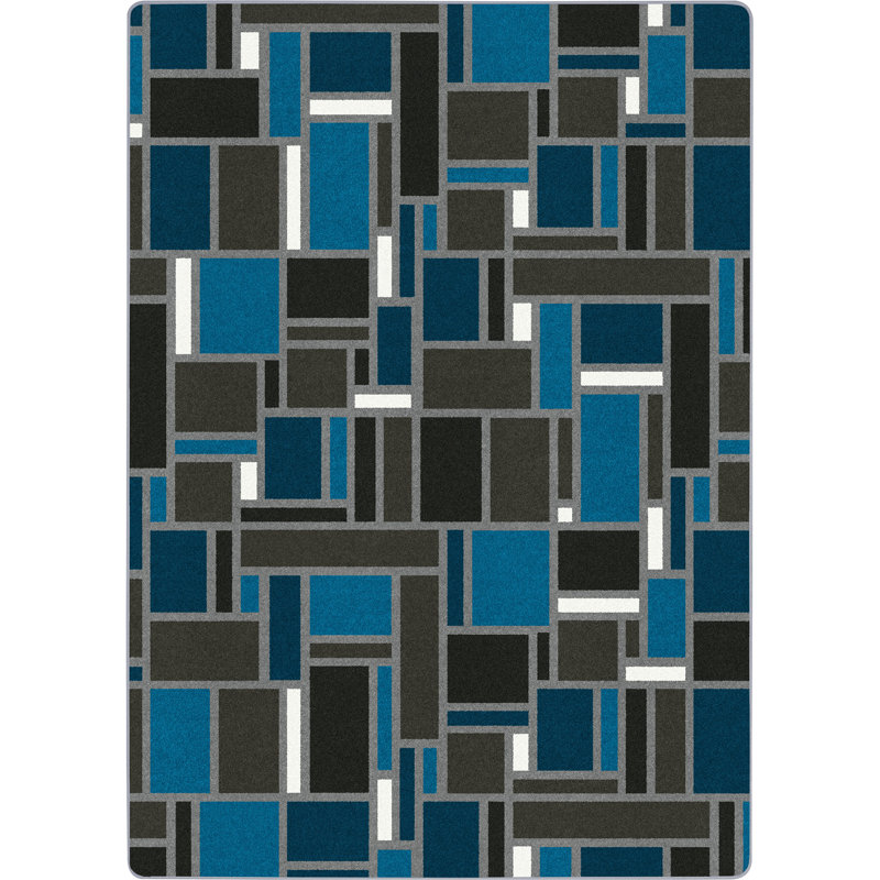 Tapis bleu / noir / gris Matilda, Rectangle 7 pi 8 po x 10 pi 9 po