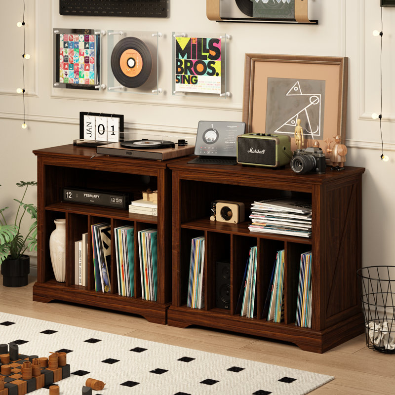 Rustic Record Player Stand Vinyl Record, Holder Hold Up To 230 Albums Farmhouse Turntable Stand With Cable Management, Brown