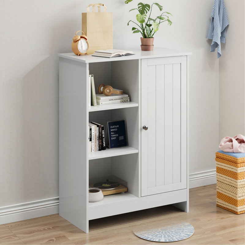 Bathroom Cabinet, Kitchen Freestanding Storage Rack, 23.62" X 11.81" X 31.5" Floor Storage Cabinet With 1 Cabinet, 3 Open Compartments, Adjustable Shelves